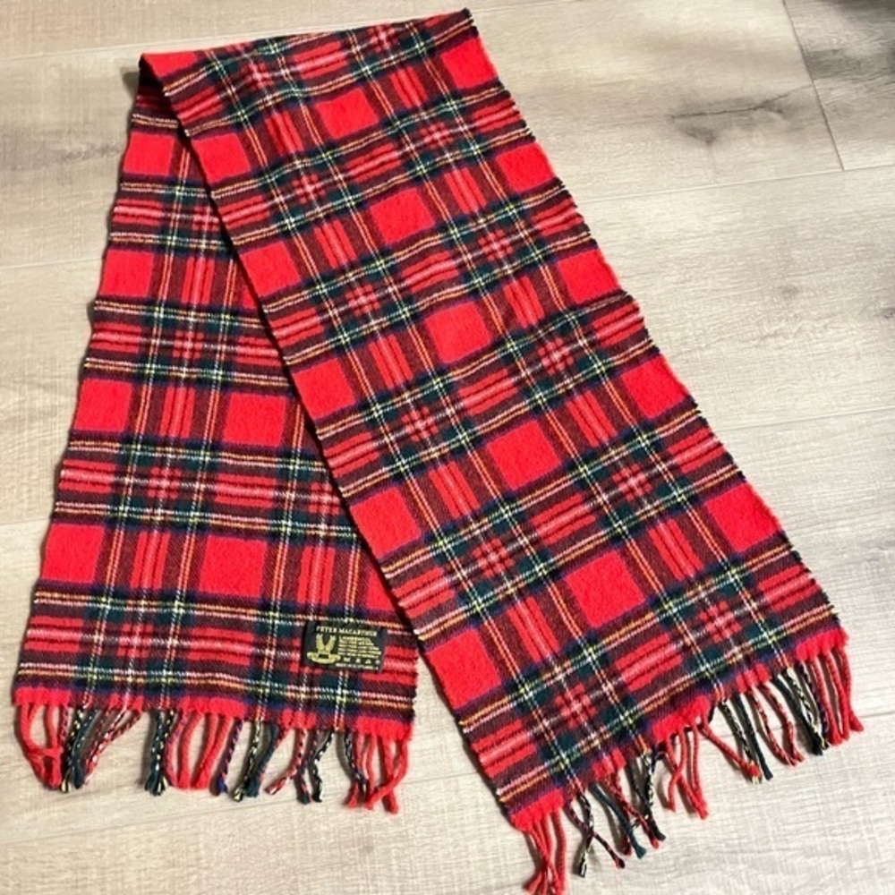 Vintage Peter Macarthur Scotland Red Tartan Plaid Lambswool Scarf 52x11 Shawl